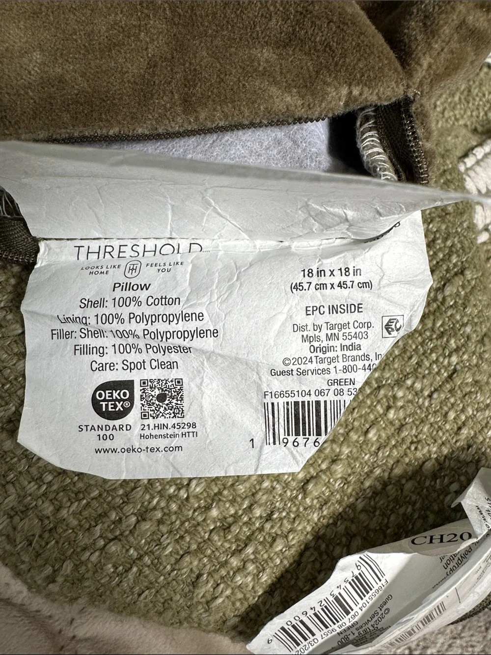 Threshold Plush Velvet Pillow Cover in Olive Green